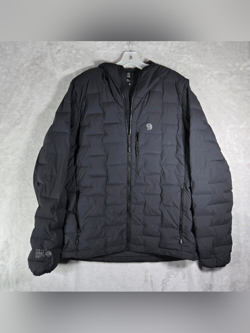 Mountain Hardwear Stretch Down Puffer Jacket Mens Medium Black Full Zip Hooded